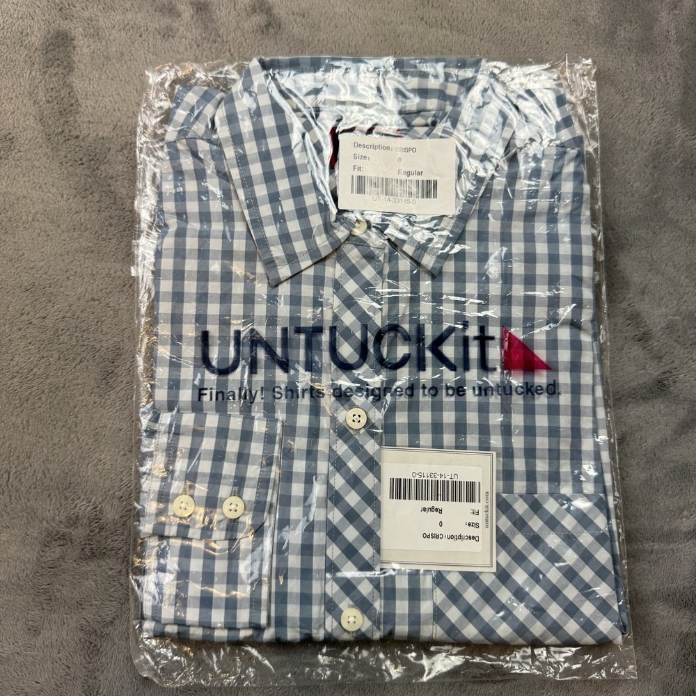 UNTUCKit Shirt Womens Size 0 Blue White Gingham Check Crispo‎ Regular Fit Cotton
